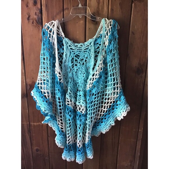 Handmade Crochet Sweater Vest Size S-M Blue Ombré Fairy Boho Gypsy Granny - Picture 2 of 7